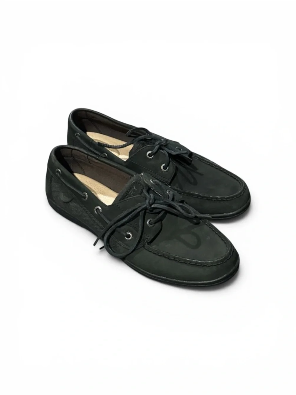 Sperry Black Leather Lace-Up Boat Sneakers
